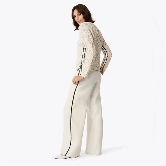 Tory Burch Isabel Black and Ivory Cable Knit Sweater, Size L - Picture 3 of 11